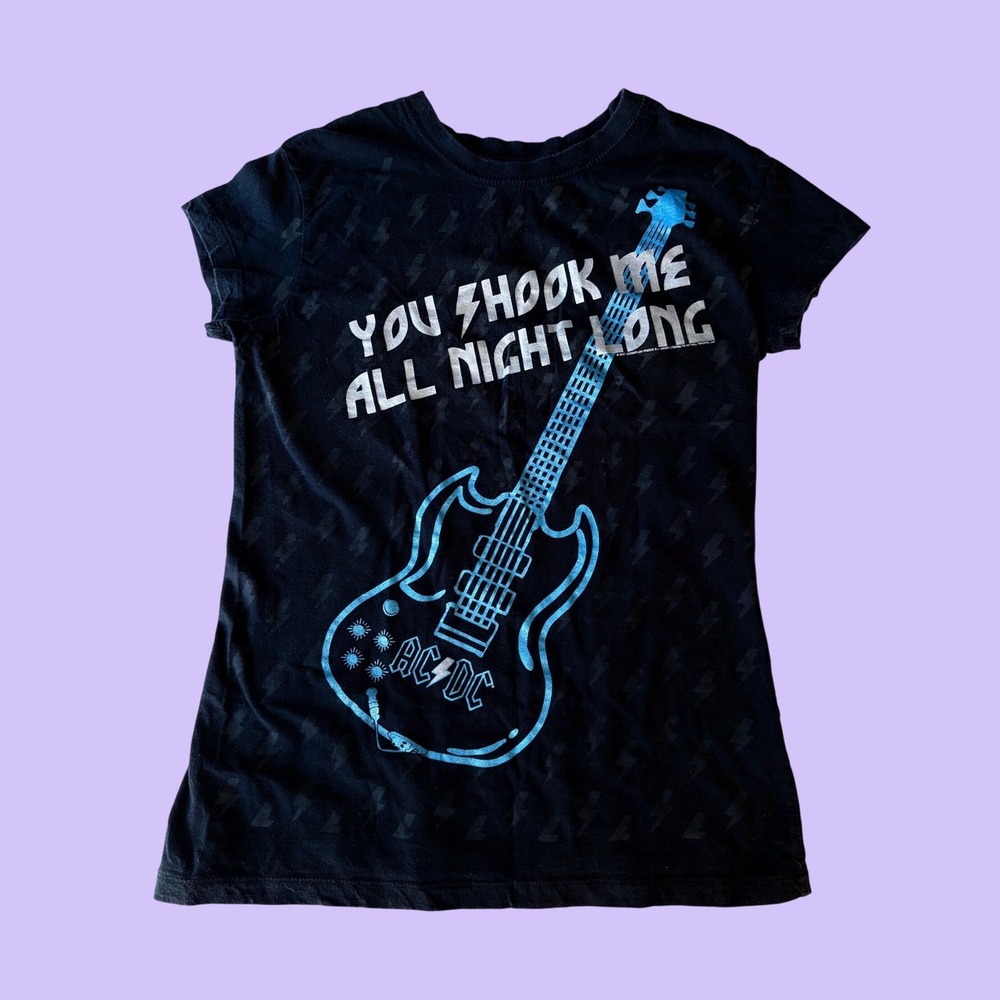 Y2K "You Shook Me All Night Long" Graphic Baby Tee T-Shirt Guitar Scene #16